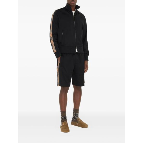 25FW 버버리 체크 트림 코튼 블렌드 트랙 자켓  8110563 AU25 MW SI A1189 BLACK - BURBERRY