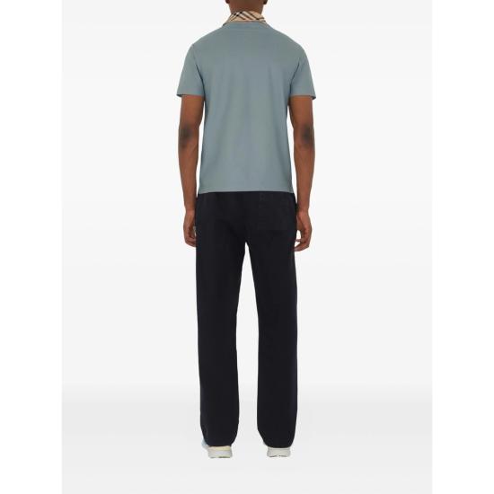 25FW 버버리 체크 칼라 코튼 폴로 셔츠 8110944 SP25 MW FO C1541 BLUE - BURBERRY