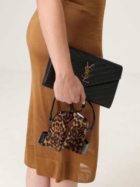 26SS 생로랑 레더 카산드라 체인 월렛 377828BOW01 1000 Black - SAINT LAURENT