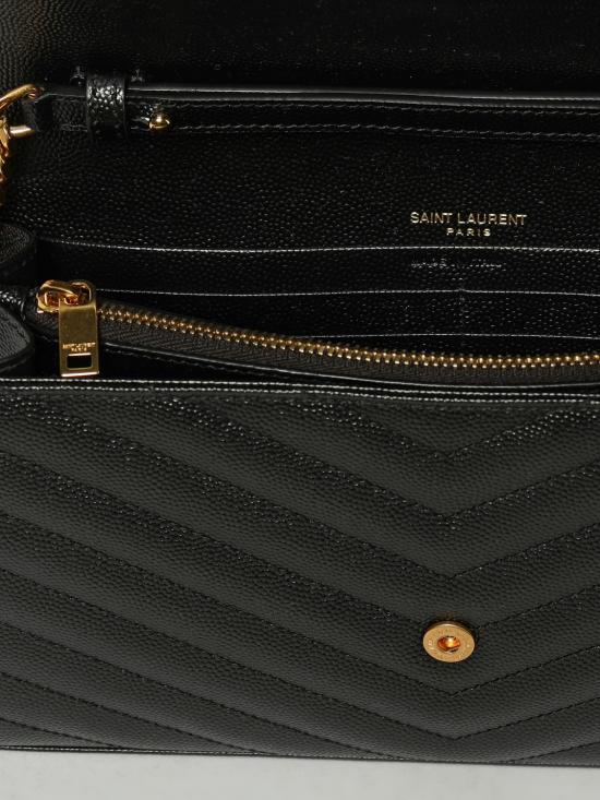 26SS 생로랑 레더 카산드라 체인 월렛 377828BOW01 1000 Black - SAINT LAURENT