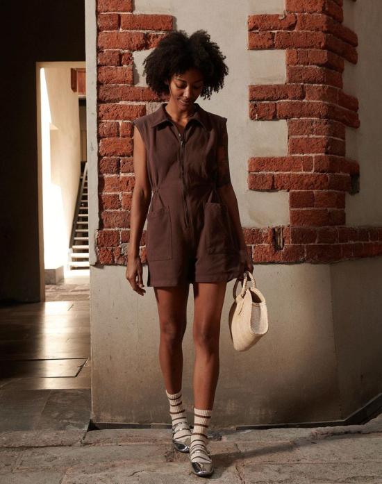  Noble 점프수트 노블 오가닉 코튼 탱크탑 롬퍼 초콜릿