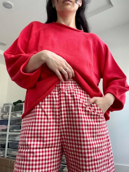  르 본 숍 크롭 팬츠 Le Bon Shoppe Arc 팬츠 레드 깅엄 - Le Bon Shoppe