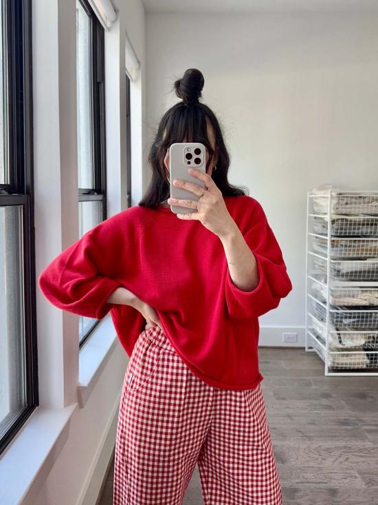  르 본 숍 크롭 팬츠 Le Bon Shoppe Arc 팬츠 레드 깅엄 - Le Bon Shoppe