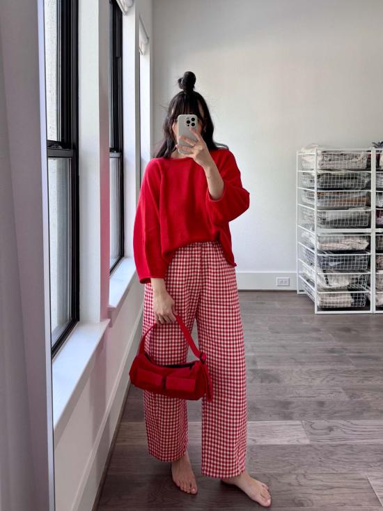  르 본 숍 크롭 팬츠 Le Bon Shoppe Arc 팬츠 레드 깅엄 - Le Bon Shoppe