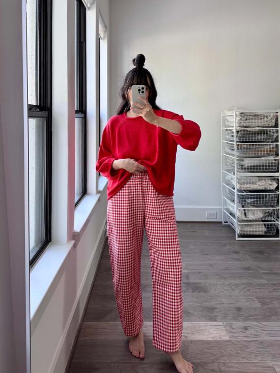  르 본 숍 크롭 팬츠 Le Bon Shoppe Arc 팬츠 레드 깅엄