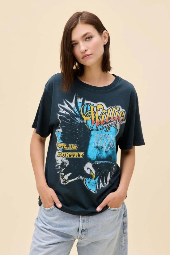  Daydreamer 반팔 티셔츠 데이드리머 윌리 넬슨 아웃로 컨트리 보이프렌드 티셔츠 빈티지 블랙