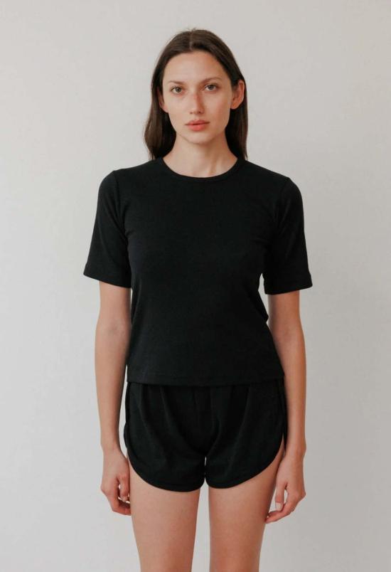  울 하이드 반팔 티셔츠 리브 티셔츠