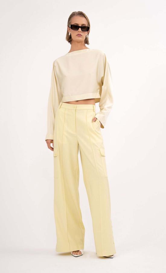  논살란트 레이블 민소매 티셔츠 논샬런트 라벨 크리스티나 크롭탑 파스텔 옐로우