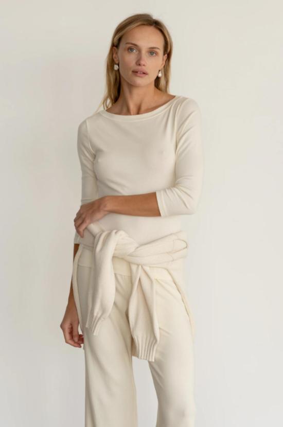  도니 긴팔 티셔츠 . 베이비 리브 보트넥 탑