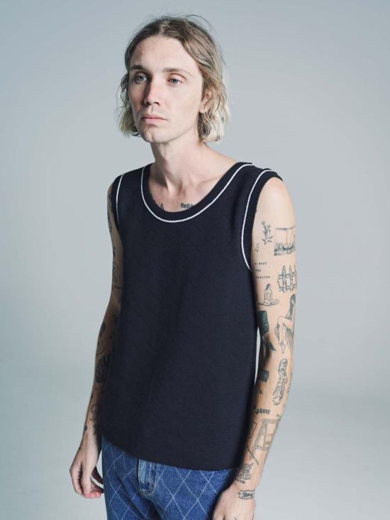  어니스트 더블유 베이커 민소매 티셔츠 어니스트 W. 베이커 메리노 울 퀼팅 탱크 탑 블랙