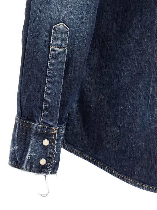 25FW 디스퀘어드2 패션 디스트레스드 웨스턴 셔츠  S74DM0935S30341470 Blue - DSQUARED2