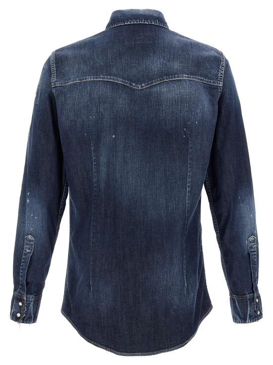 25FW 디스퀘어드2 패션 디스트레스드 웨스턴 셔츠  S74DM0935S30341470 Blue - DSQUARED2