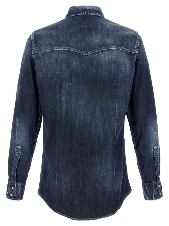 25FW 디스퀘어드2 패션 디스트레스드 웨스턴 셔츠  S74DM0935S30341470 BLUE - DSQUARED2