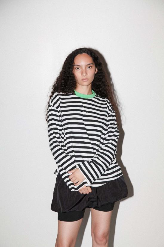  케이코 긴팔 티셔츠 KK Co 스트라이프 박스 티셔츠 블랙 & 화이트 - KKCO