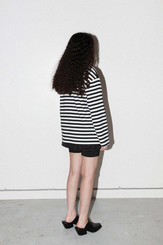  케이코 긴팔 티셔츠 KK Co 스트라이프 박스 티셔츠 블랙 & 화이트 - KKCO