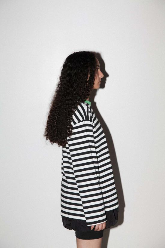  케이코 긴팔 티셔츠 KK Co 스트라이프 박스 티셔츠 블랙 & 화이트 - KKCO