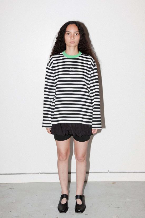  케이코 긴팔 티셔츠 KK Co 스트라이프 박스 티셔츠 블랙 & 화이트 - KKCO