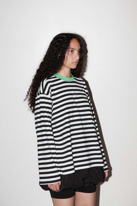  케이코 긴팔 티셔츠 KK Co 스트라이프 박스 티셔츠 블랙 & 화이트 - KKCO