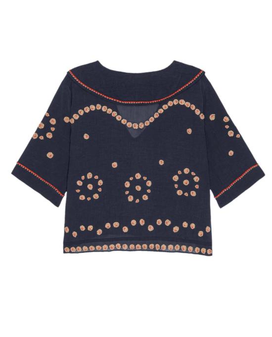  더 그레이트 블라우스 그레이트. 비즈 장식 빈티지 세일러 탑 - THE GREAT