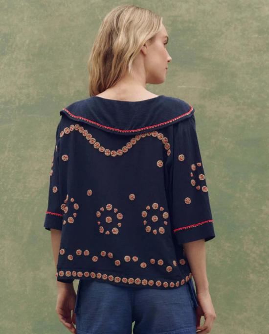  더 그레이트 블라우스 그레이트. 비즈 장식 빈티지 세일러 탑 - THE GREAT