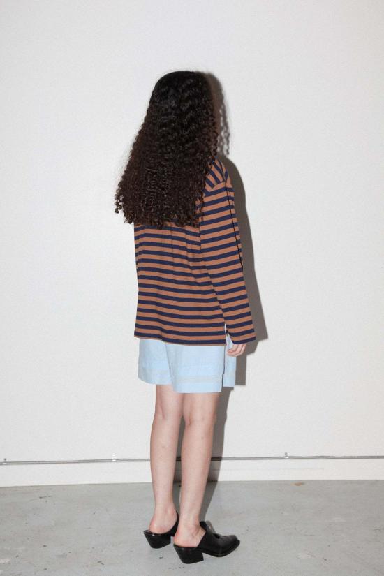  케이코 반팔 티셔츠 KK Co 스트라이프 박스 티셔츠 바크 & 네이비 - KKCO