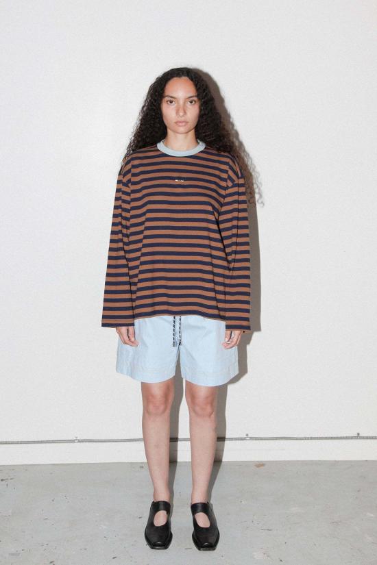  케이코 반팔 티셔츠 KK Co 스트라이프 박스 티셔츠 바크 & 네이비 - KKCO