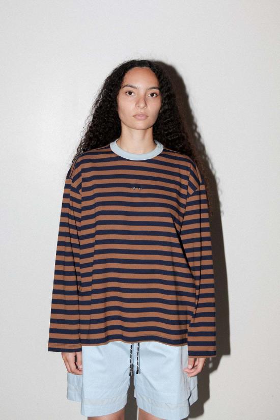  케이코 반팔 티셔츠 KK Co 스트라이프 박스 티셔츠 바크 & 네이비