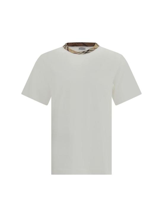 25FW 버버리 체크 트림 코튼 티셔츠  8110100B7078 WHITE - BURBERRY