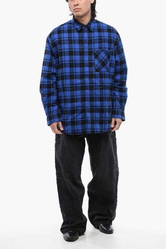  오프화이트 긴팔 셔츠 OMES003F23 FAB001 4800 Blue - OFF WHITE