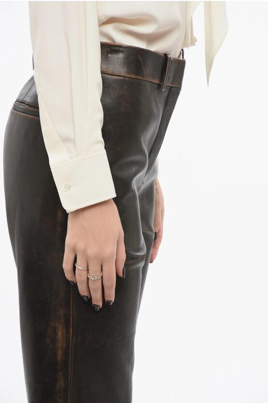  로에베 가죽 팬츠 S359Y54L45 0 DARK BROWN Brown - LOEWE