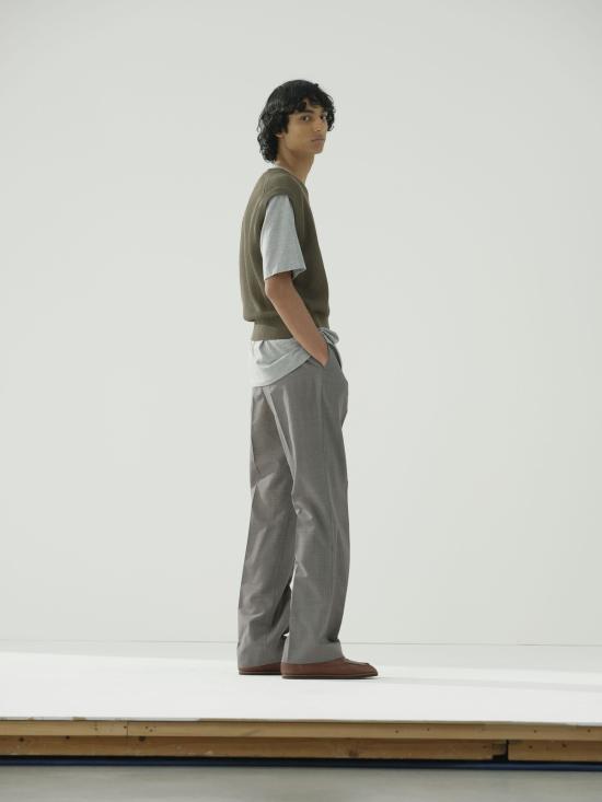  오라리 스트레이트 팬츠 오랄리 트로피컬 울 키드 모헤어 원턱 슬랙스 그레이 체크 - AURALEE