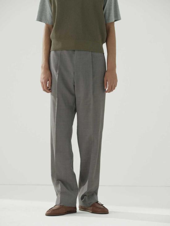  오라리 스트레이트 팬츠 오랄리 트로피컬 울 키드 모헤어 원턱 슬랙스 그레이 체크 - AURALEE