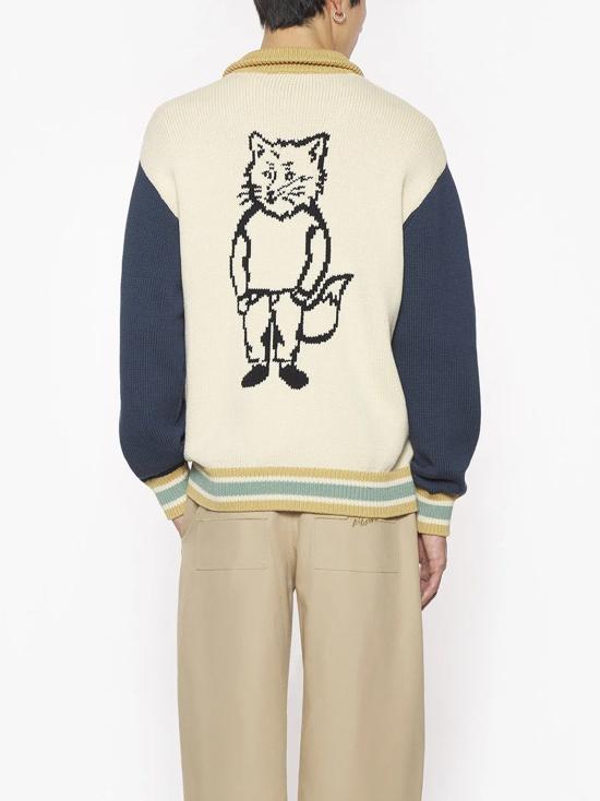  메종키츠네 봄버 자켓 OM02131KT1139 0256 RICH VANILLA BRETON BLUE - MAISON KITSUNE
