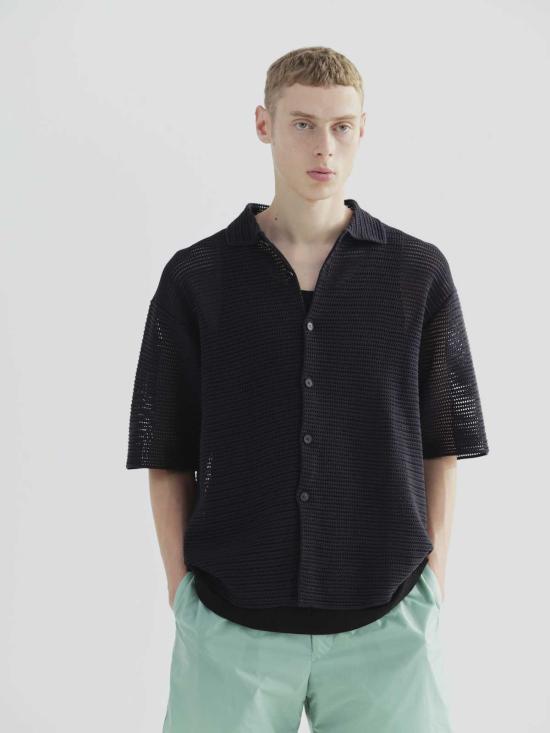  오라리 반팔 셔츠 오랄리 코튼 메시 니트 반팔  카키 브라운 - AURALEE