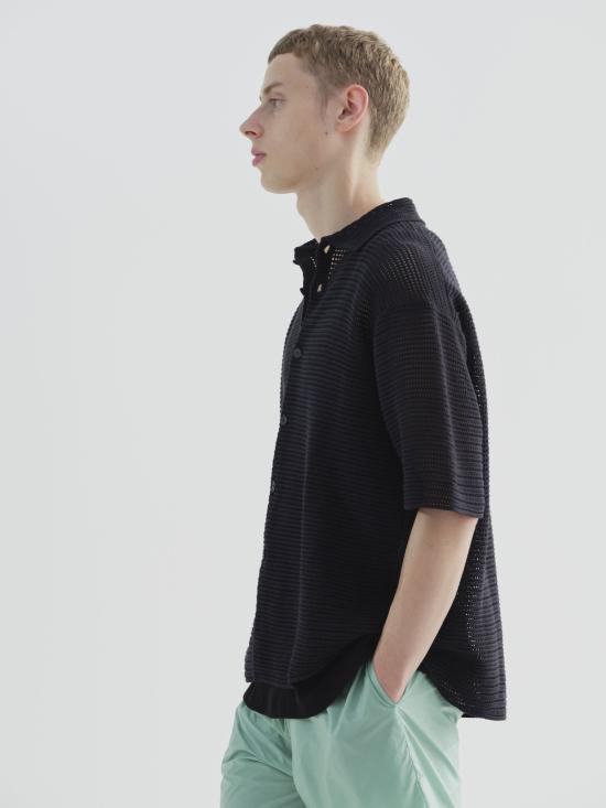  오라리 반팔 셔츠 오랄리 코튼 메시 니트 반팔  카키 브라운 - AURALEE