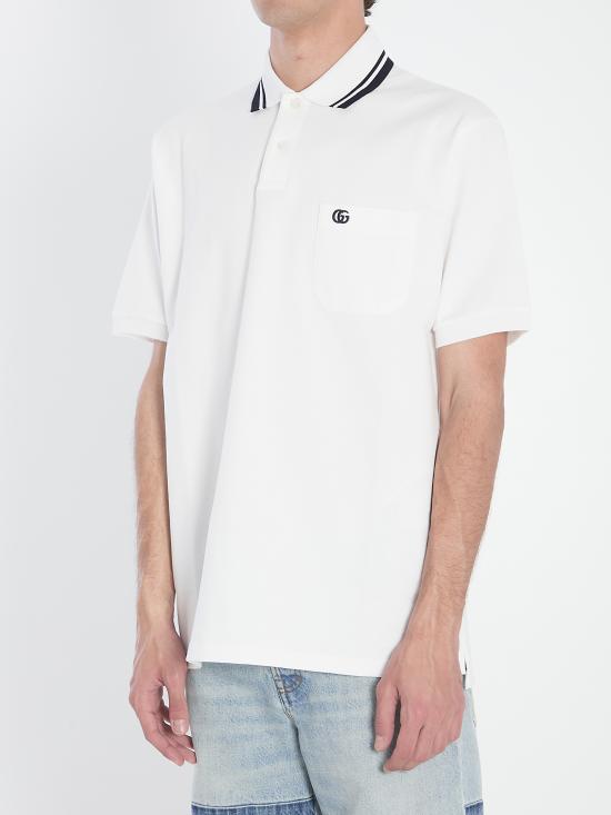 25FW 구찌 자수 스트레치 코튼 폴로 셔츠 795174 WHITE - GUCCI