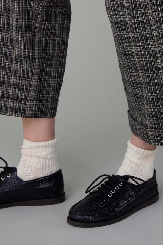  카론 칼라한 로퍼 캐런 캘러핸 벡스터 보트 슈즈 퍼포레이티드 샤이니 블랙 가죽 - CARON CALLAHAN