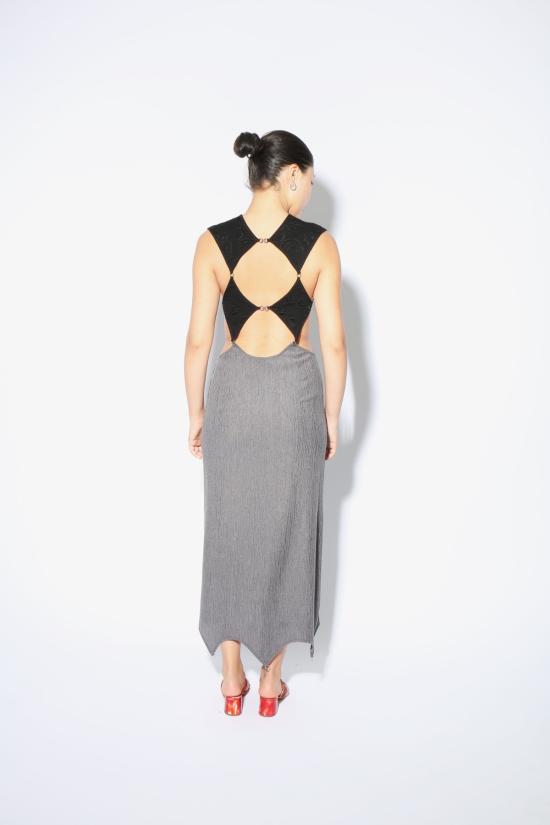  제이킴 롱 원피스 J.Kim 격자무늬 드레스 그레이 - J.KIM