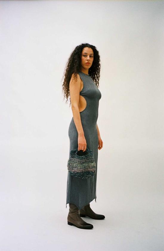  제이킴 롱 원피스 J.Kim 격자무늬 드레스 그레이 - J.KIM