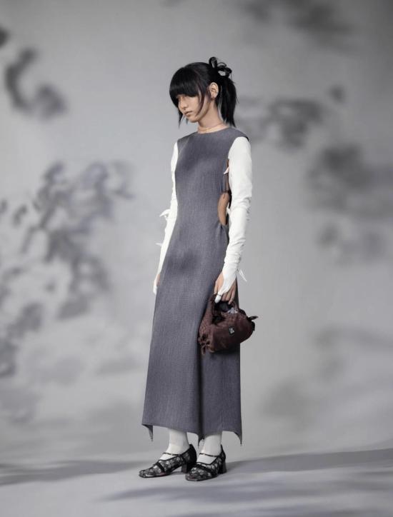  제이킴 롱 원피스 J.Kim 격자무늬 드레스 그레이 - J.KIM