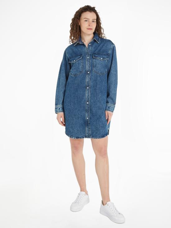  타미힐피거 미디 원피스 WW0WW406551A6 LEA - TOMMY HILFIGER
