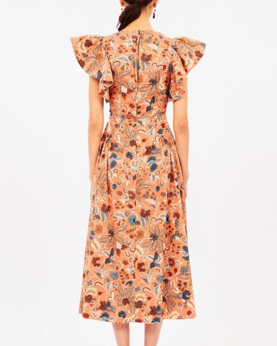  울라 존슨 롱 원피스 다이라 드롭 웨이스트 미디 드레스 코랄 피오니 - ULLA JOHNSON