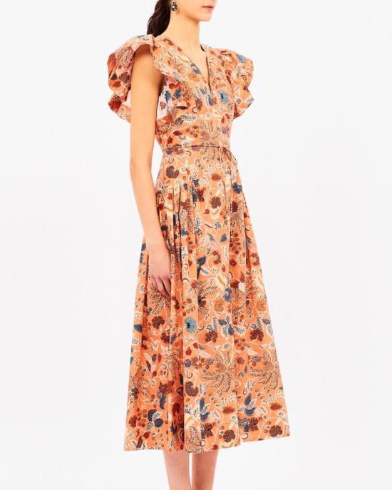  울라 존슨 롱 원피스 다이라 드롭 웨이스트 미디 드레스 코랄 피오니 - ULLA JOHNSON