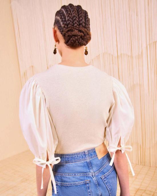  울라 존슨 블라우스 페넬로페 반팔 탑 아이보리 멜란지 - ULLA JOHNSON