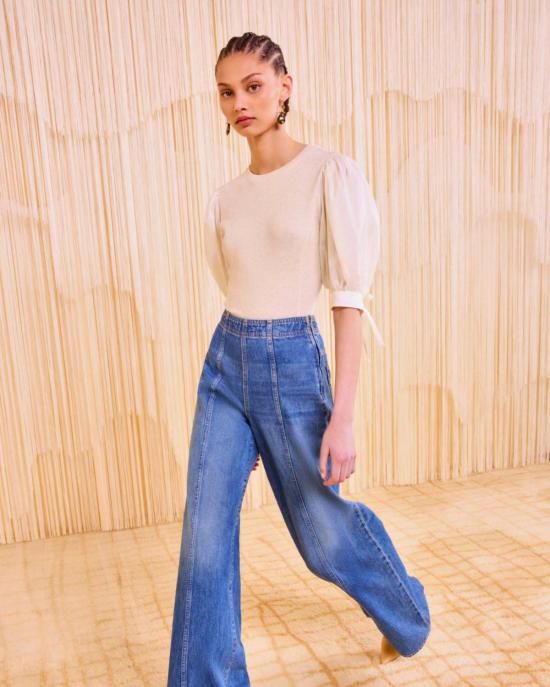  울라 존슨 블라우스 페넬로페 반팔 탑 아이보리 멜란지 - ULLA JOHNSON