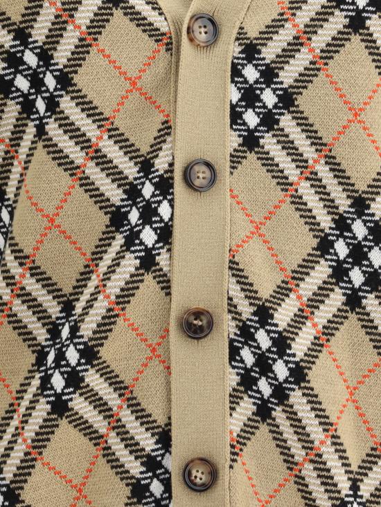 25FW 버버리 울 브이넥 체크 가디건  8110629 B9368 BEIGE - BURBERRY