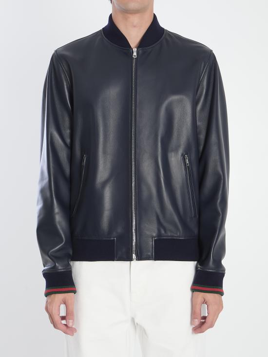 25FW 구찌 자수로고 봄버 레더 자켓 자수로고 봄버 레더  793726XNA3M 4044 BLUE