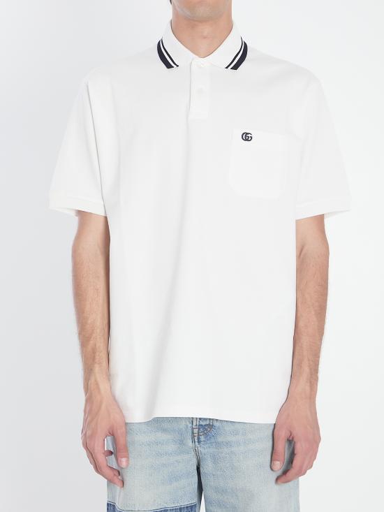 25FW 구찌 자수 스트레치 코튼 폴로 셔츠  795174XJHHM 9000 WHITE