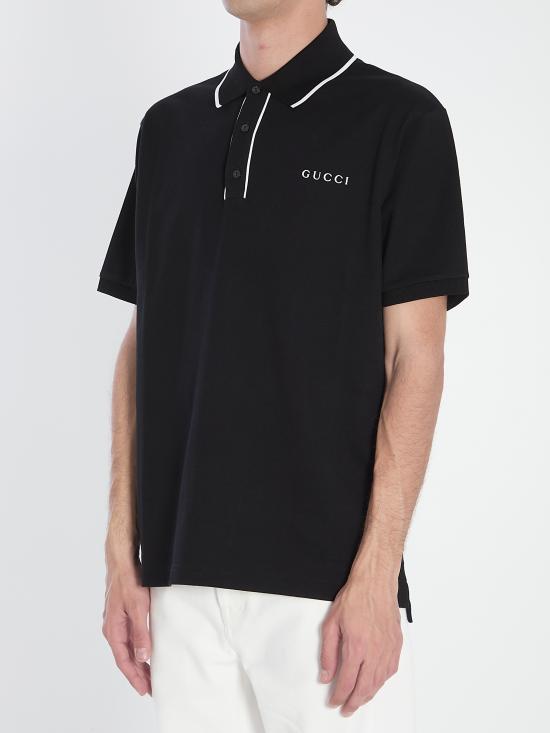 25FW 구찌 자수 코튼 피케 폴로 셔츠  806250XJHHO 1043 BLACK - GUCCI