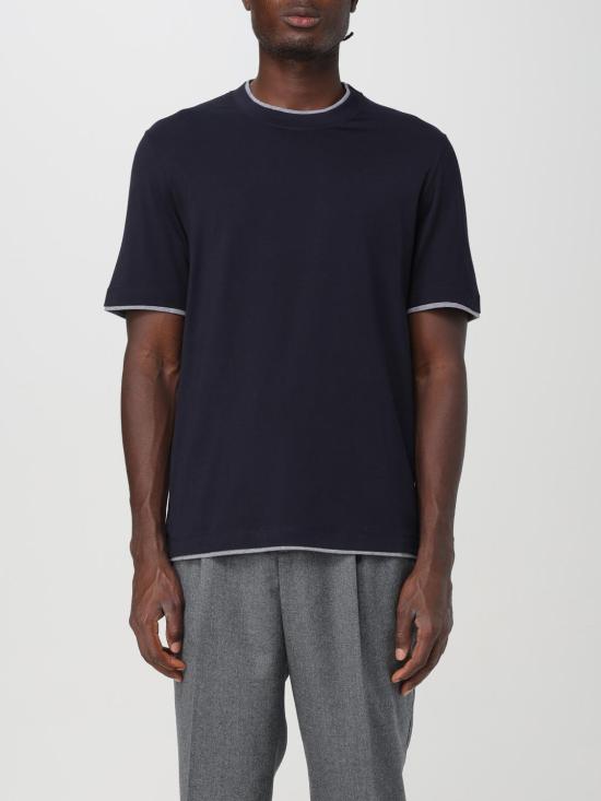 25FW 브루넬로 쿠치넬리 자수 로고 티셔츠 M0B137427 CW893 Blue 1